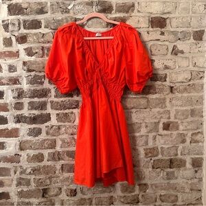 Aritzia Vibrant Red Mini Dress with Puff Sleeves